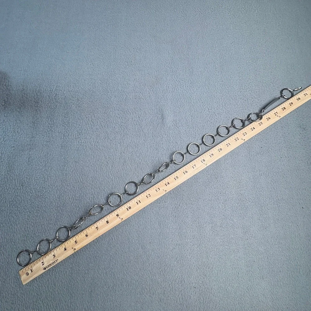Vintage Silver Tone Large O-Ring Chain Belt ID Tag Detail Punk Industrial 29.5in
